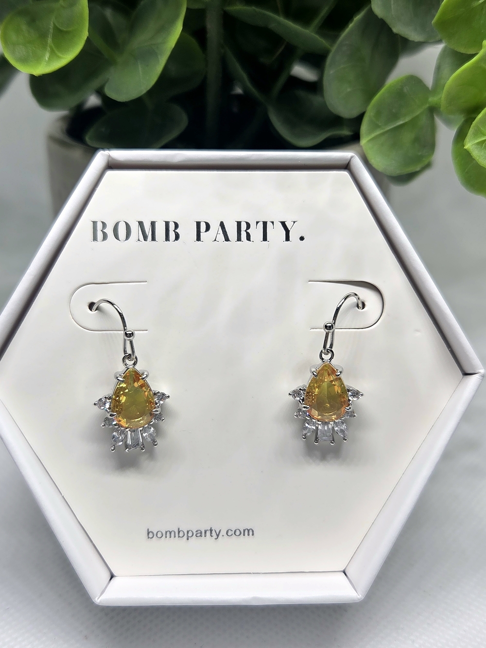 BP Lime Bi Color Peridot Earrings On Rhodium Plating